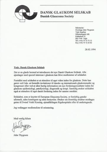 1994 Dansk Glaukom Selskab stiftet 28.02.1994