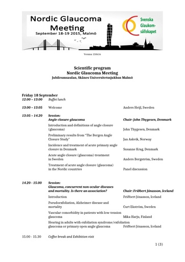 Nordic Glaucoma Meeting Malmø 2015