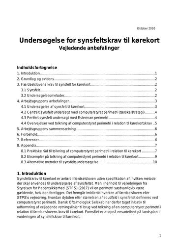 Undersøgelse for synsfeltskrav til kørekort - Vejledende anbefaling